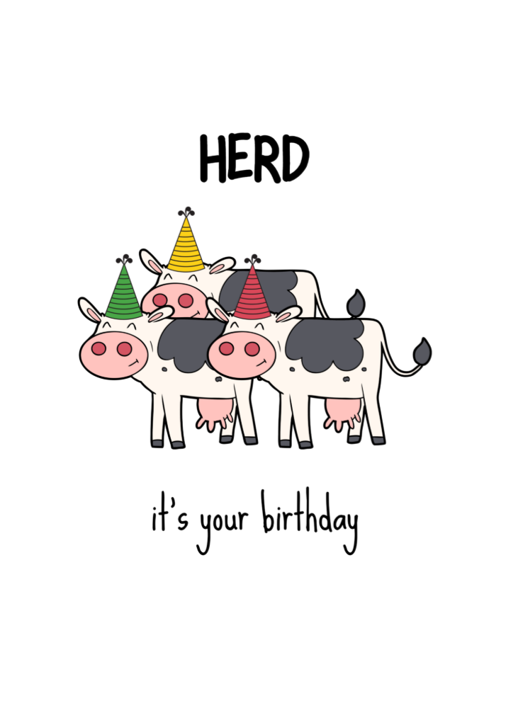 Funny Cow Herd Pun Birthday Card