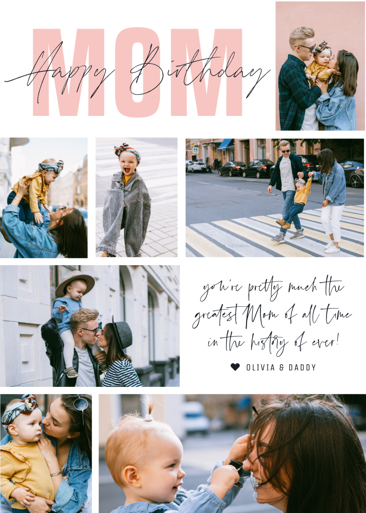 Happy Birthday Mom | Modern 7 Photo Collage Card