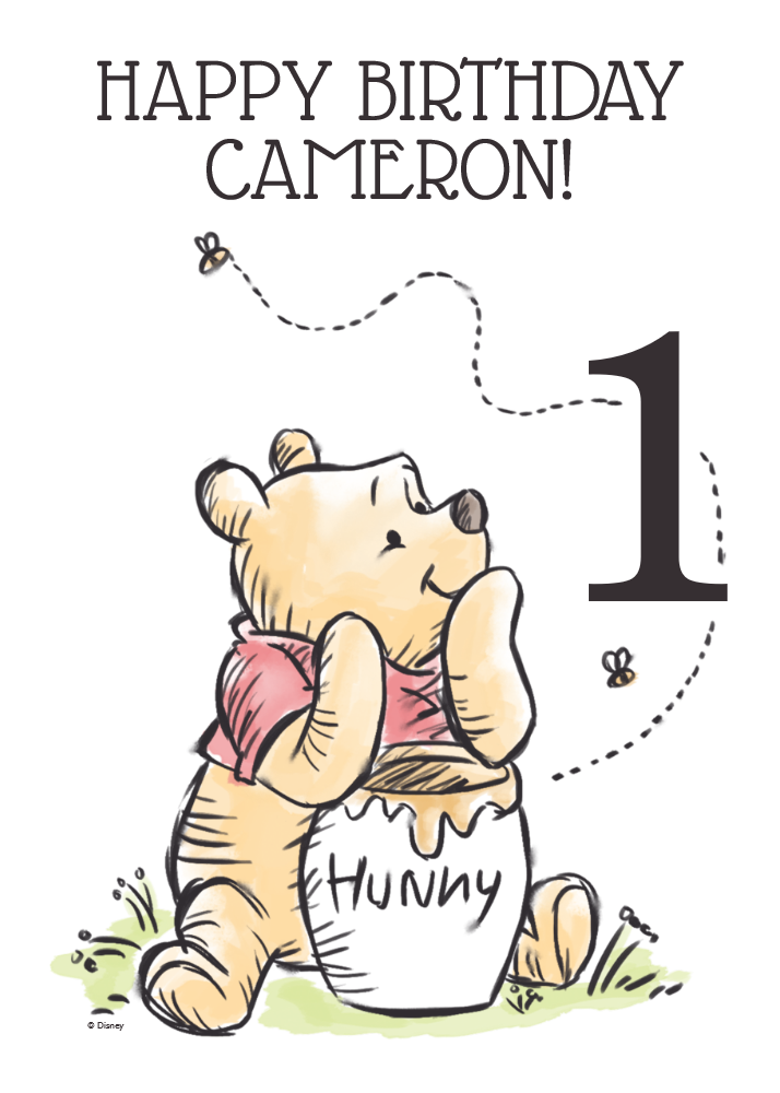 Winnie the Pooh Watercolor | First Birthday Card