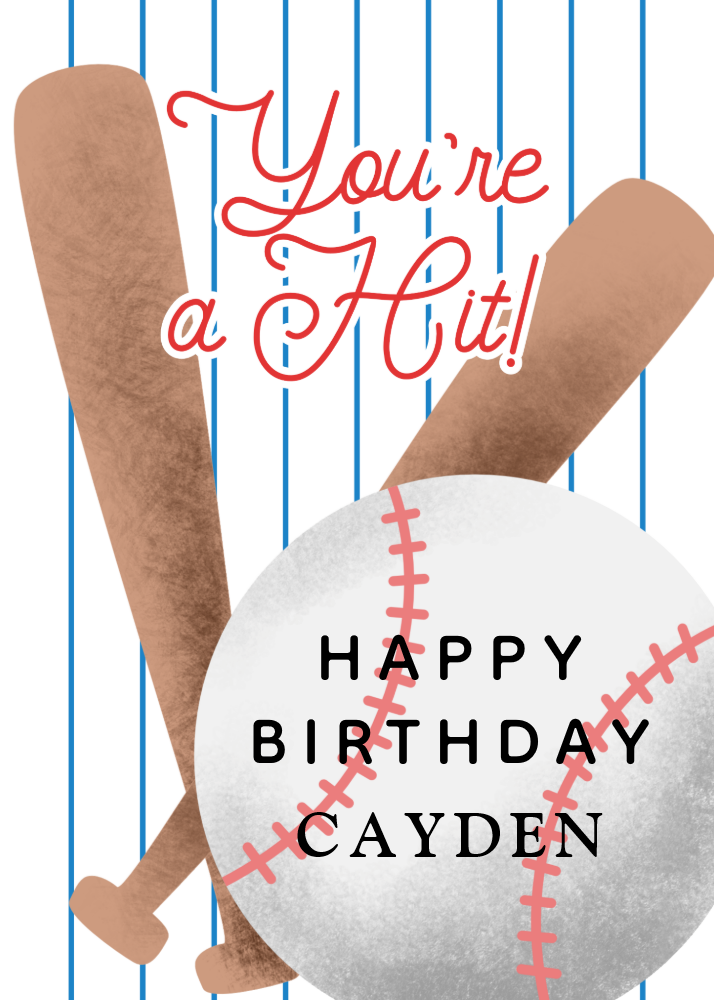 You're A Hit Baseball Kids Birthday Card