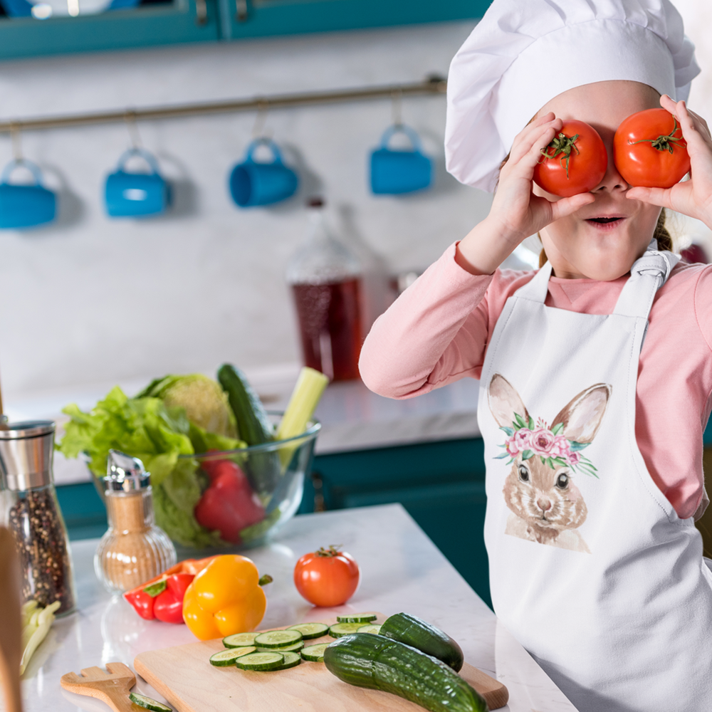 Modern Pastel Pink Watercolor Bunny With Flowers Kids' Apron
