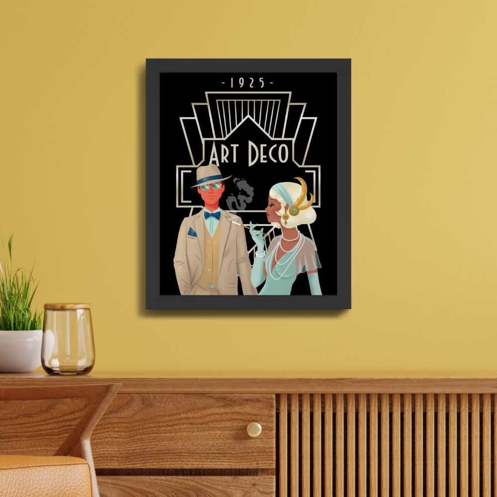 Art Deco Vintage Glam 1920s Couple Black Framed Art
