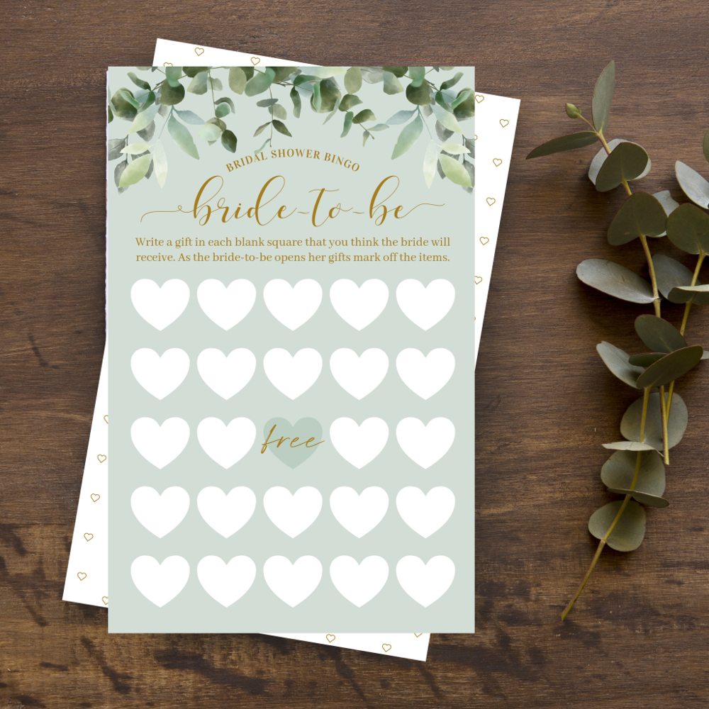 Bridal Shower Bride-To-Be Bingo Watercolor Foliage