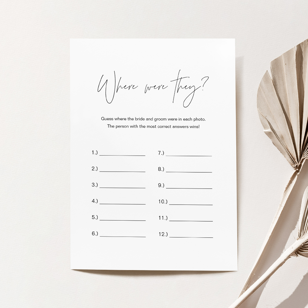 HARLOW Where Were They Bridal Shower Game Card