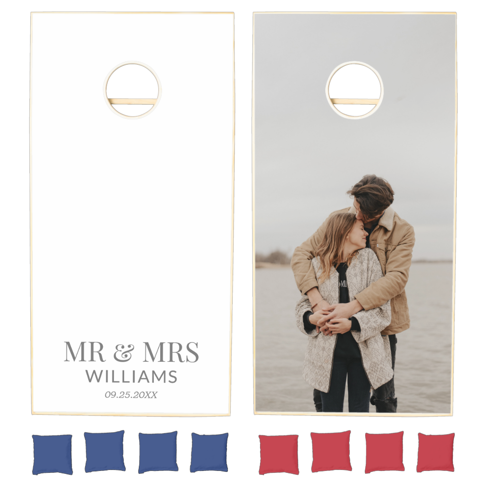 Mr and Mrs Fun Wedding Guest Book Idea Cornhole Set
