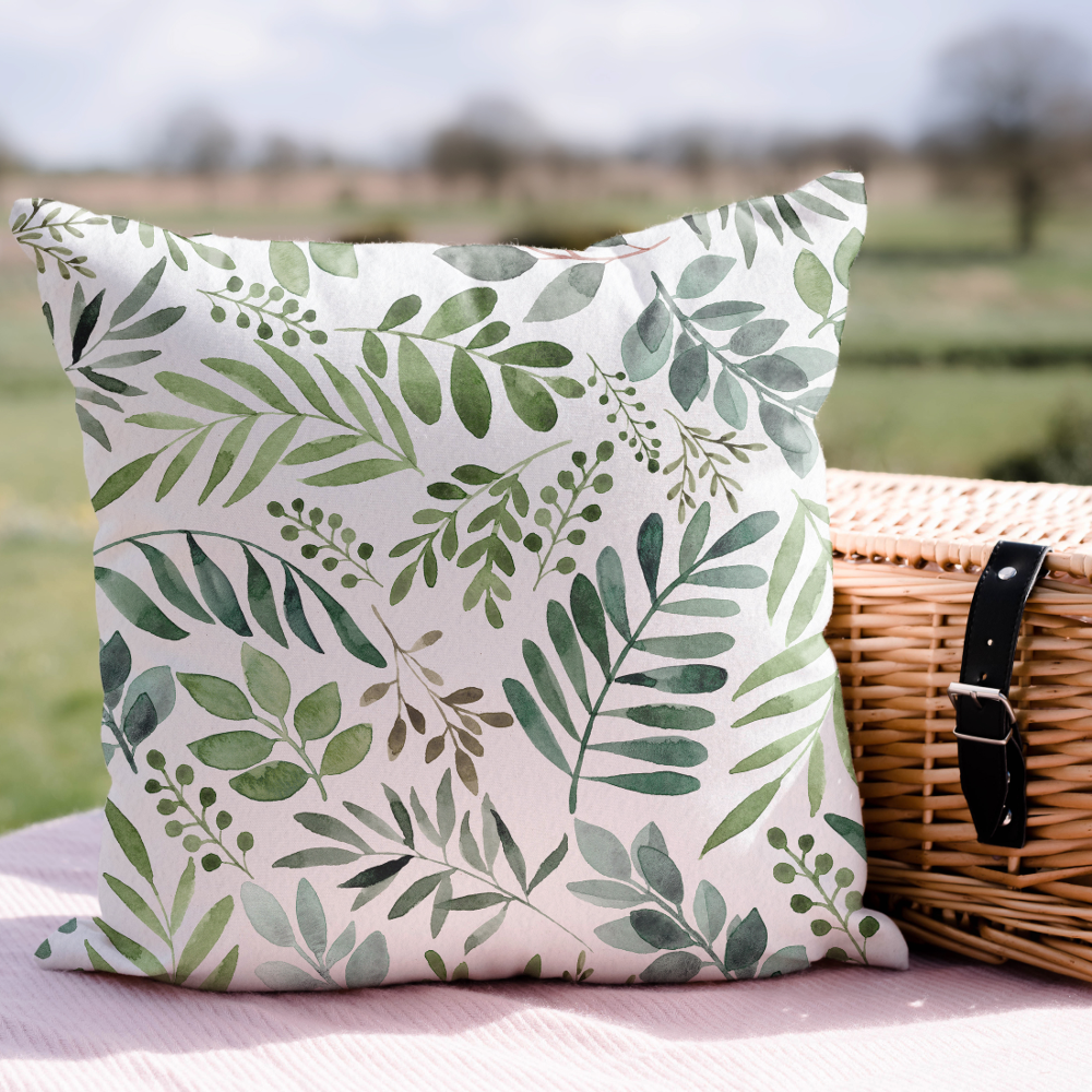 Greenery Watercolor Botanical Leaves Throw Pillow
