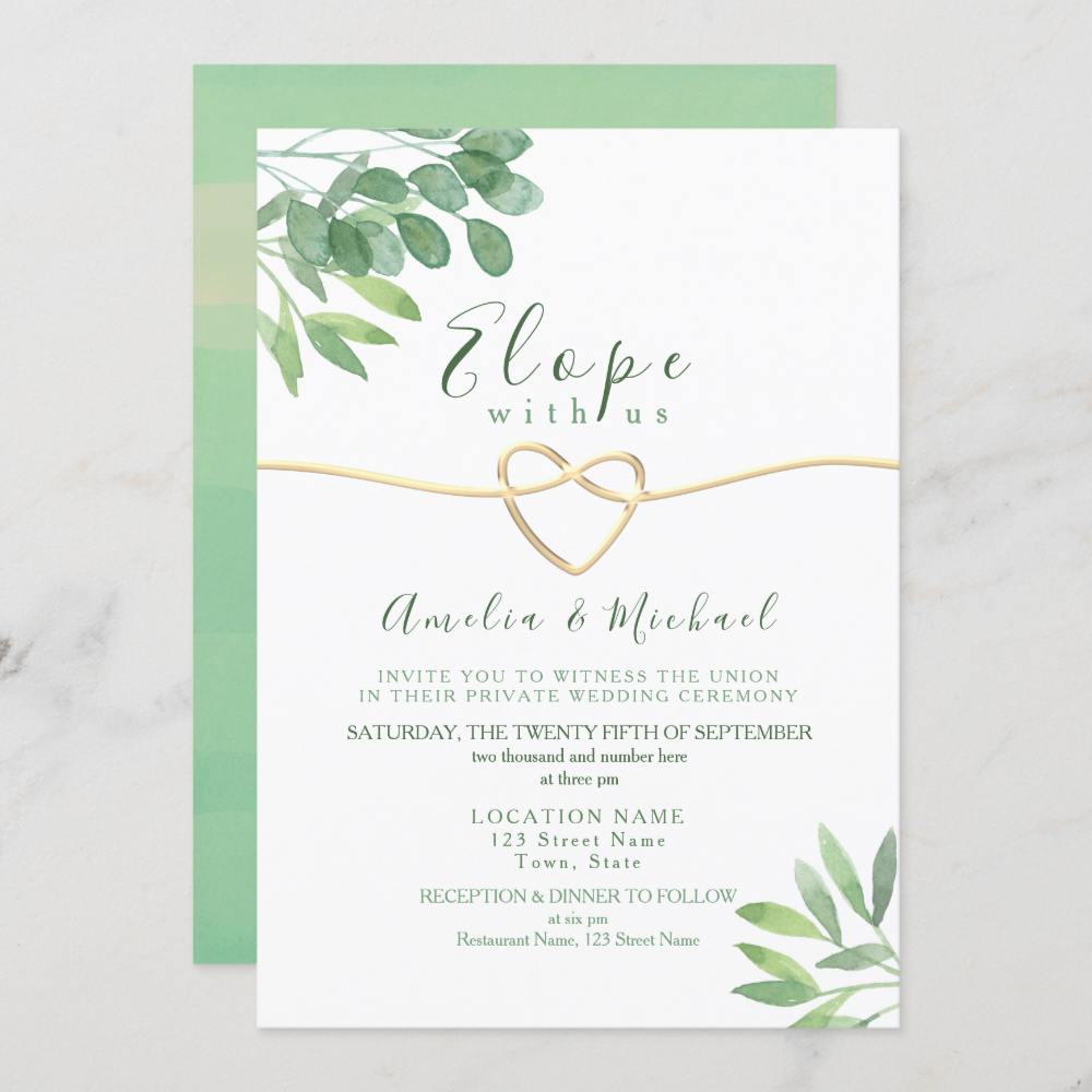 Simple Green Micro Wedding Invitation