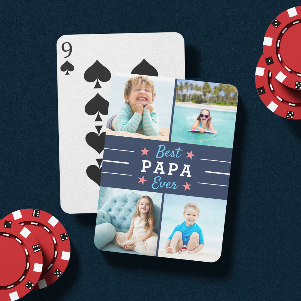 Best Papa Ever Grandfather Kids Photo Collage Playing Cards
