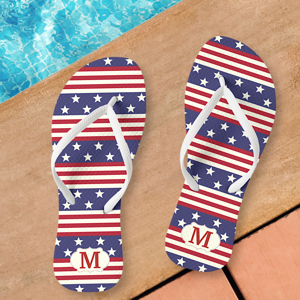 Patriotic Stars and Stripes American | Monogrammed Flip Flops
