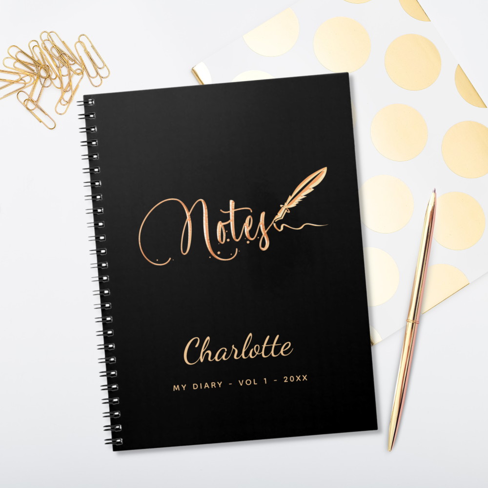 Black Gold Pen Elegant Script Name Notebook
