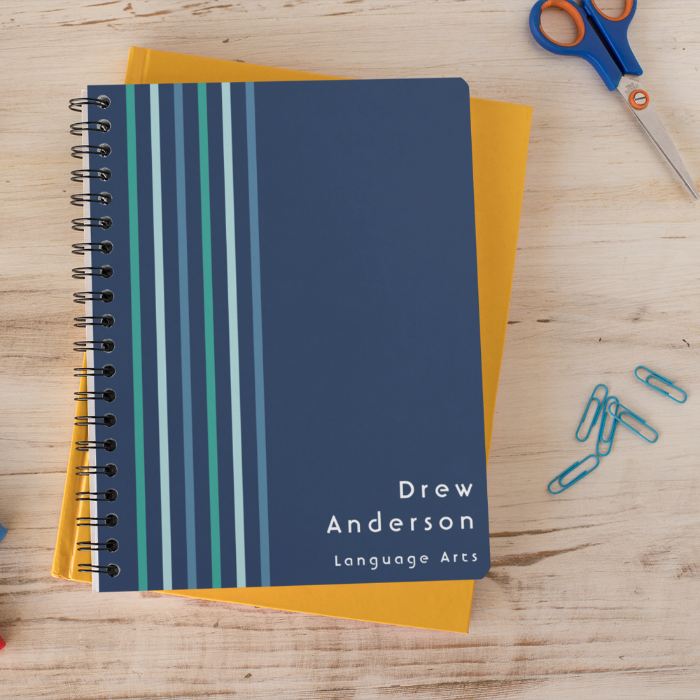 Kid's Blue Green Stripe Name Boy's Notebook
