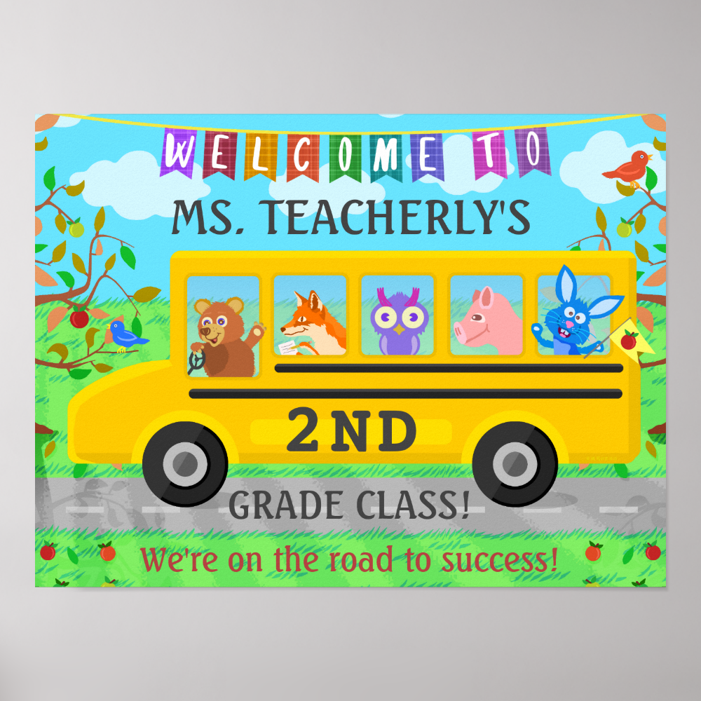 Teacher Welcome Sign for Classroom Cute Animal Bus