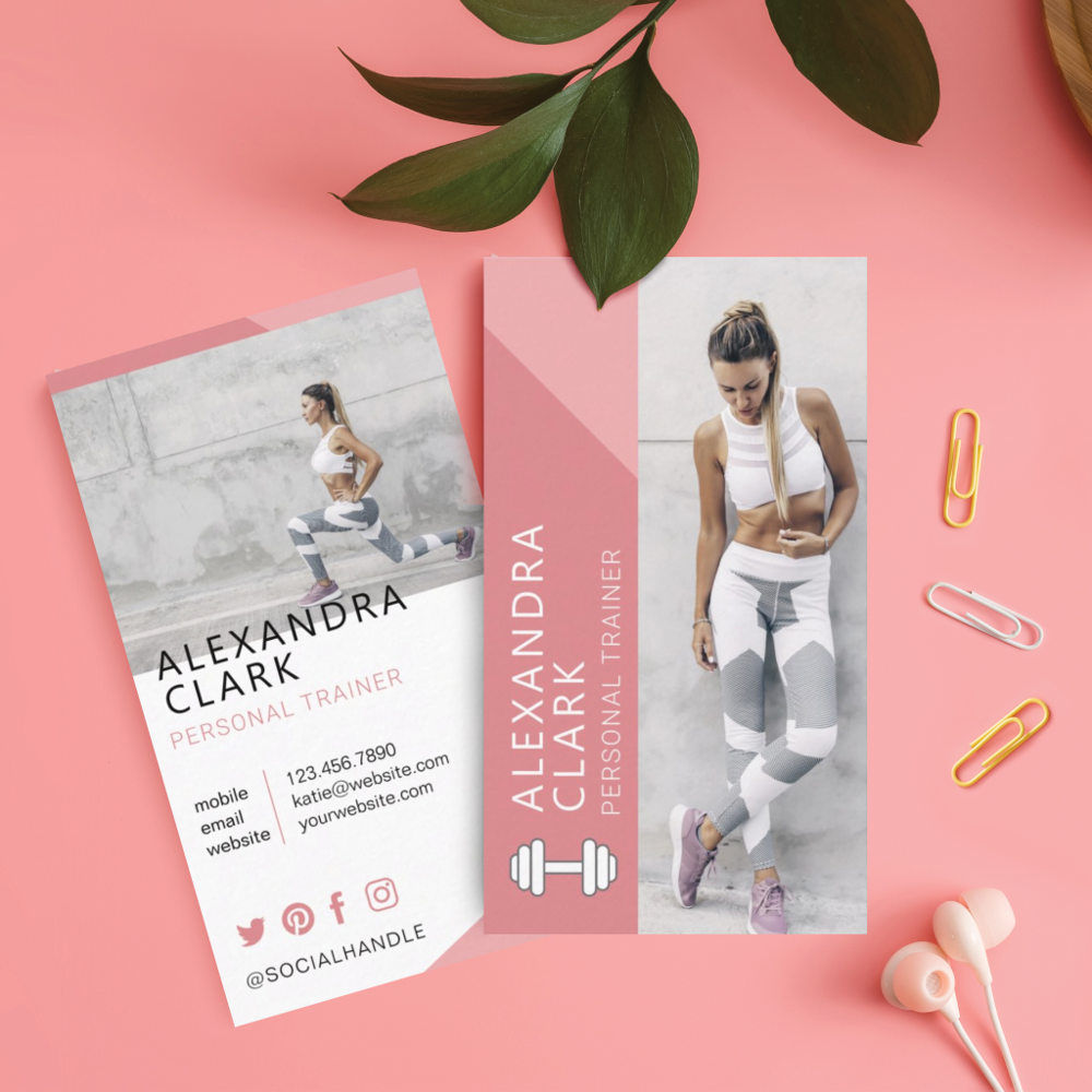 Modern Personal Trainer Fitness Photo Dumbbell Business Card
