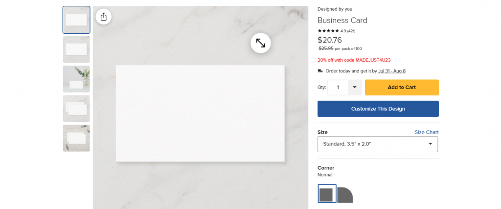 Custom Business Card Product Page