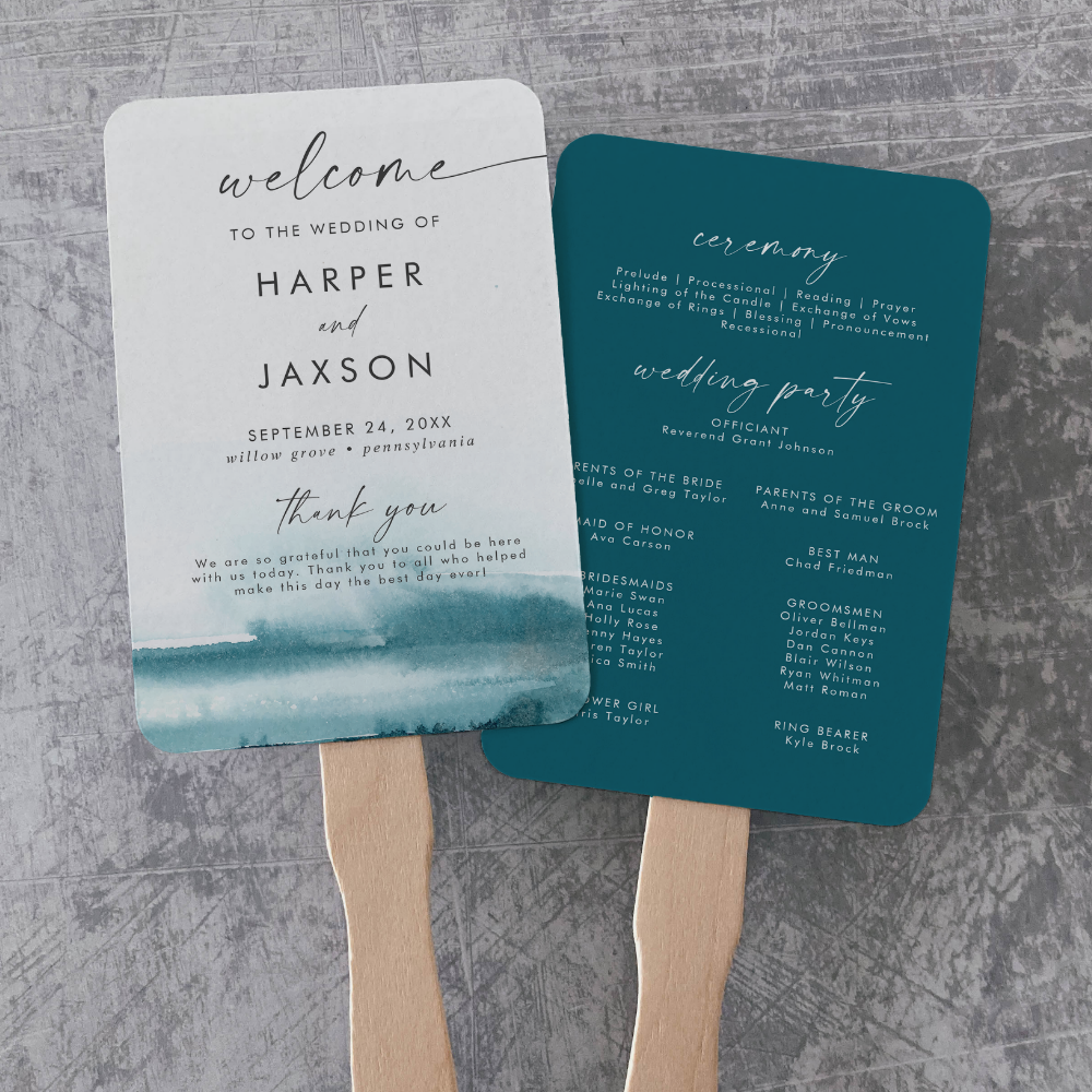 Modern-Watercolor-Teal-Wedding-Program-Hand-Fan