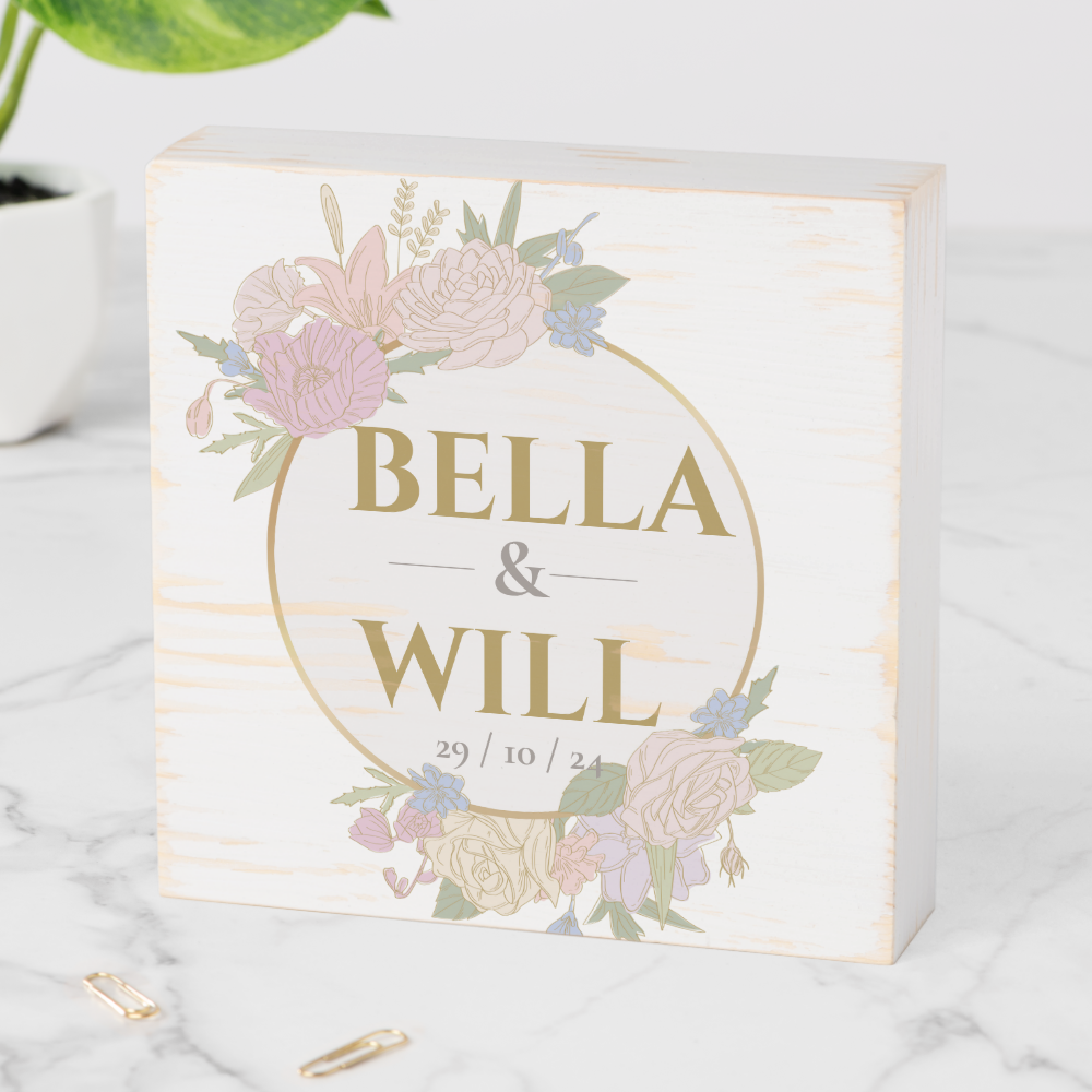 Elegant Peony Lily Rose Wedding Wooden Box Sign