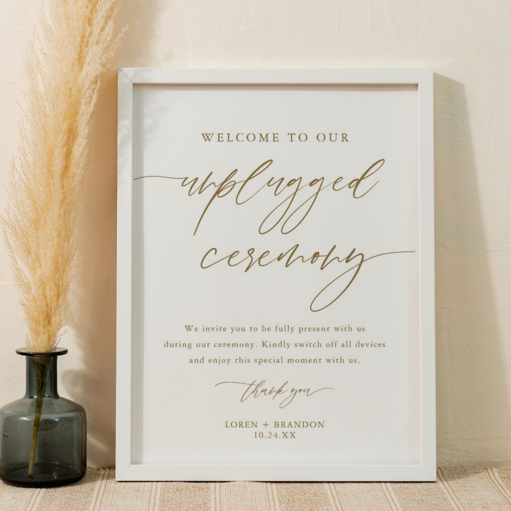 18x24" Gold Rustic Unplugged Wedding Ceremony Sign
