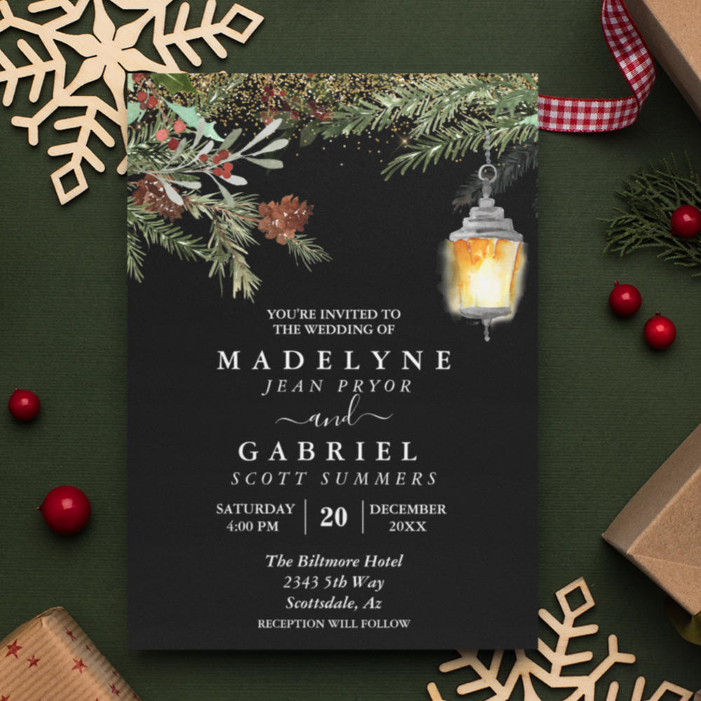 Christmas Winter Elegant Pine Drop Wedding Invitation