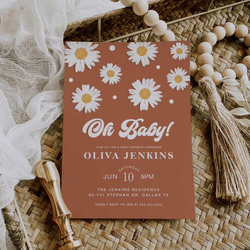 Oh Baby Gender Neutral Daisy Baby Shower Invitation