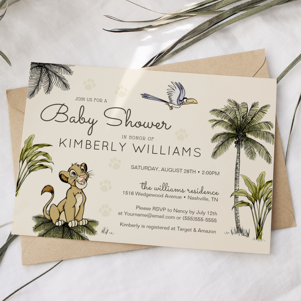 Lion King Jungle Baby Shower Invitation