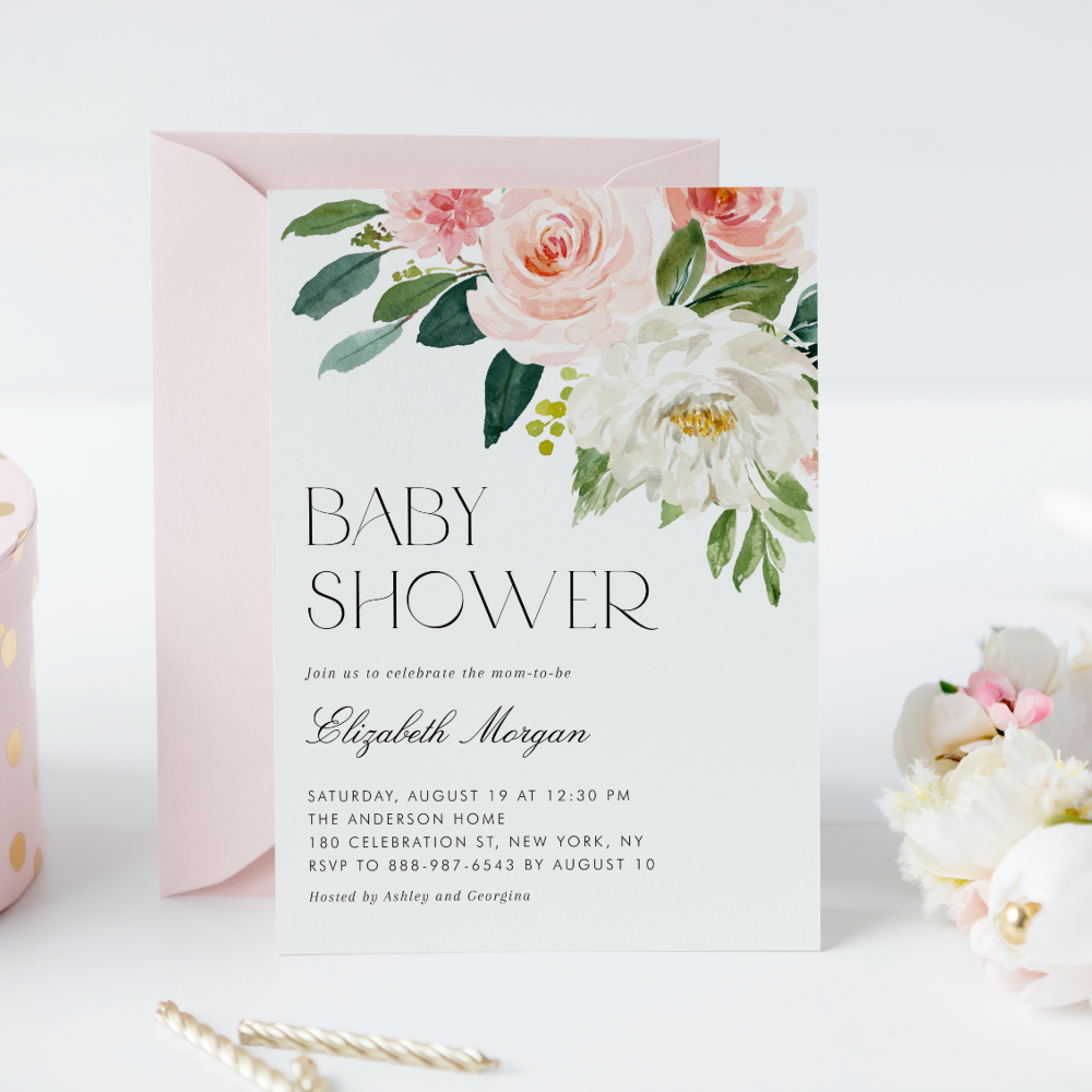 Pretty Watercolor Flowers Garden Baby Shower Invitation