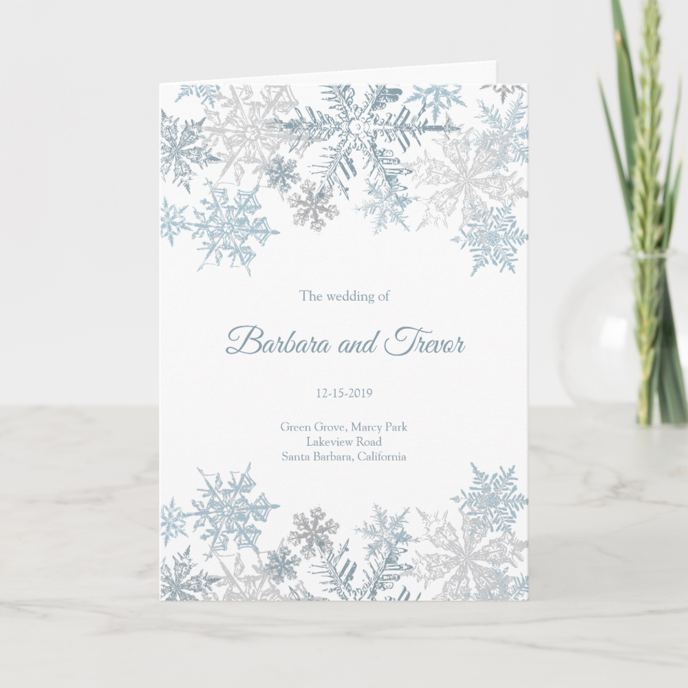Christmas Silver Blue Snowflakes Winter Wedding Program