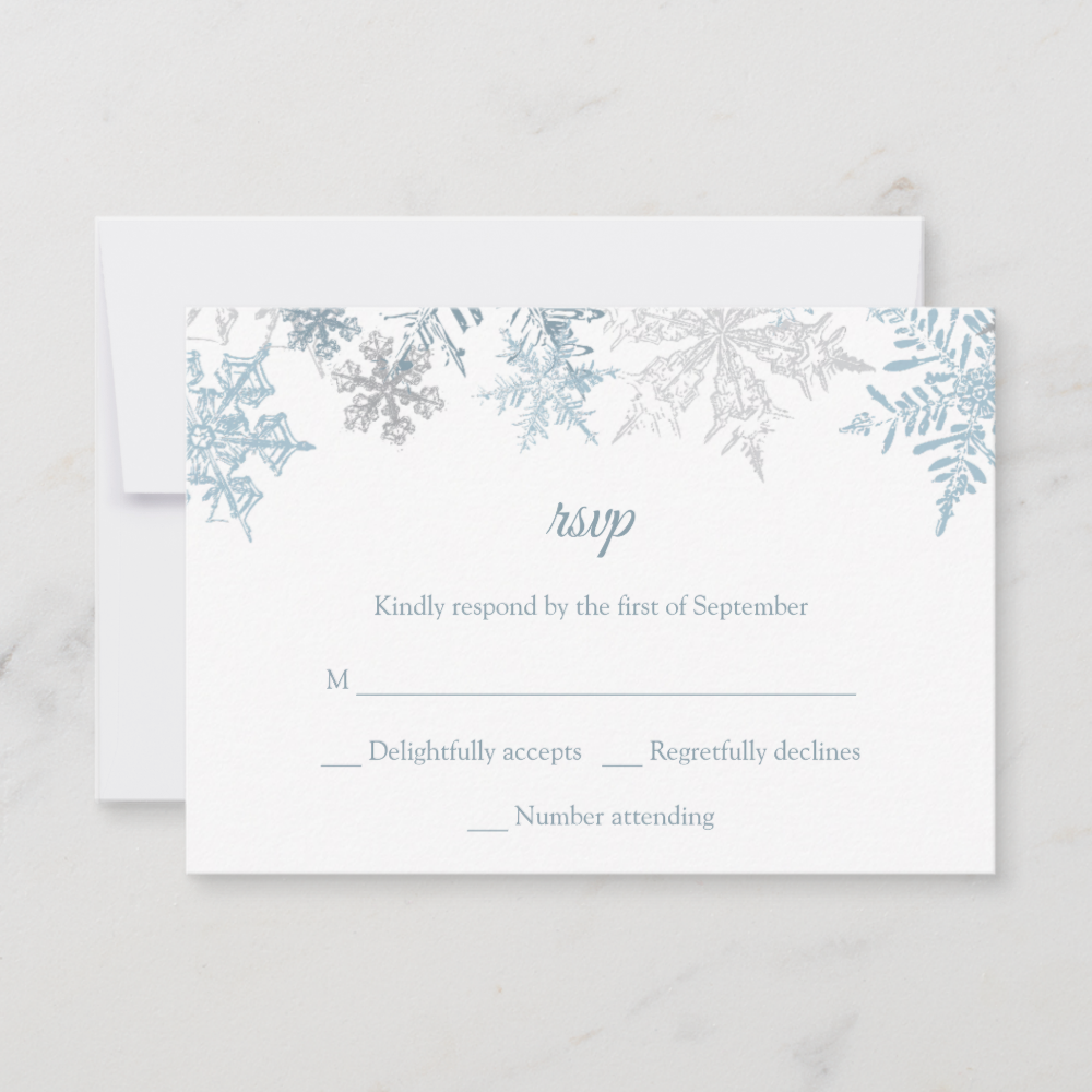 Silver Blue Snowflakes Christmas Winter Wedding RSVP Card
