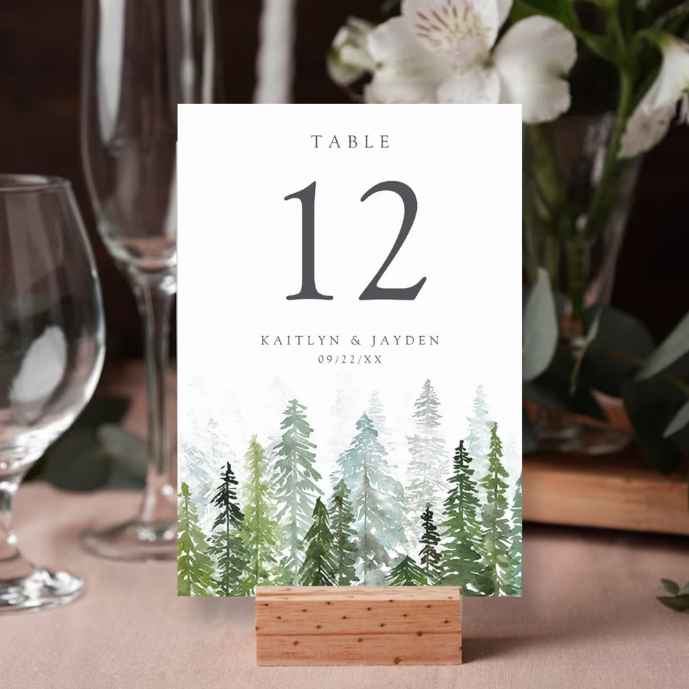 The Watercolor Pine Tree Forest Wedding Collection Table Number