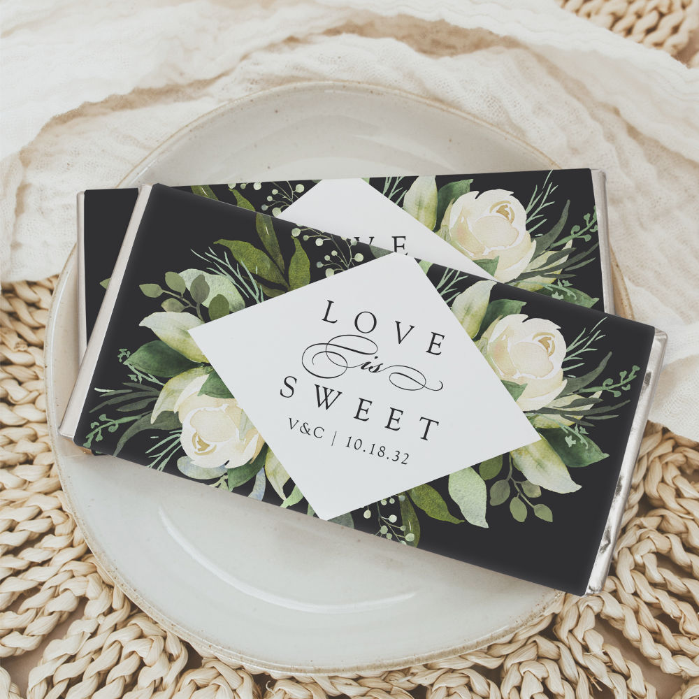Ivory Bloom | Floral "Love is Sweet" Wedding Hershey Bar Favors