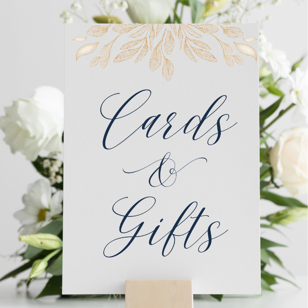 Gold Leaf Botanical Wedding Cards & Gifts Sign