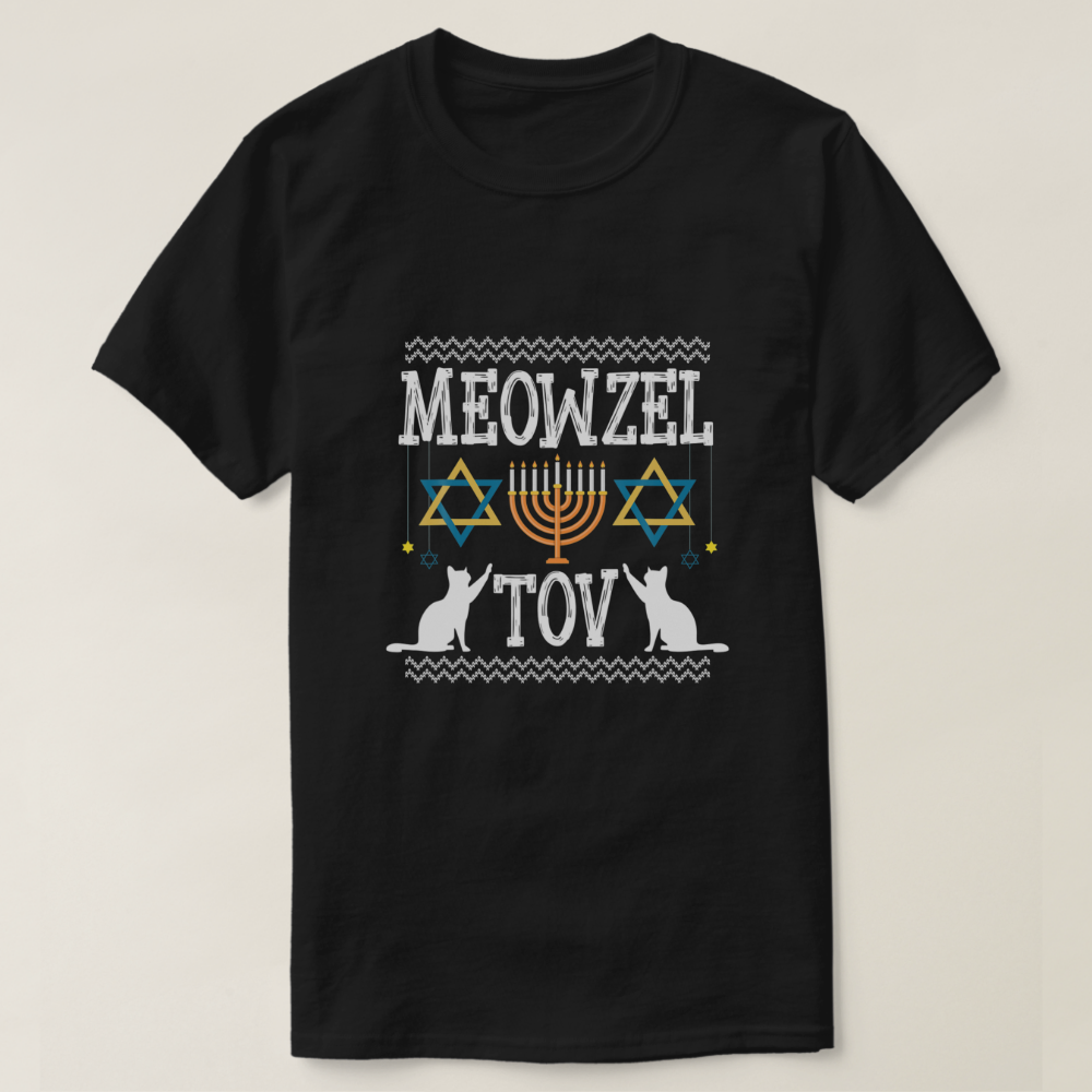 Meowzel Tov Sukkot Chanukah Jewish Cat Owner Hanuk T-Shirt