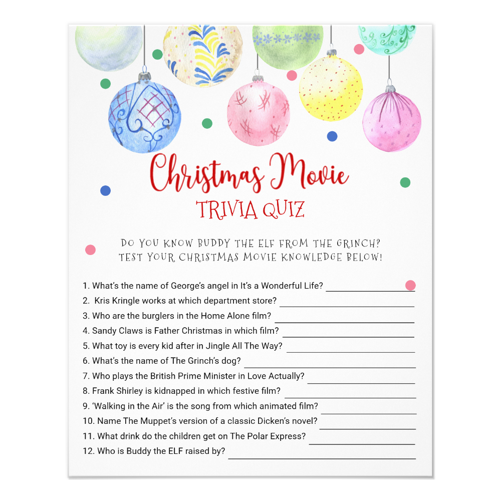 Christmas Movie TRIVIA QUIZ Game Card Flyer