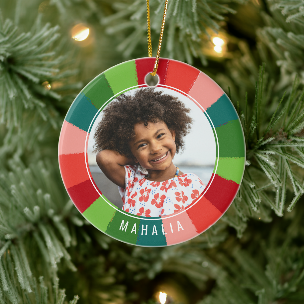 Colorful Rainbow Color Wheel Kids Photo Christmas Ceramic Ornament
