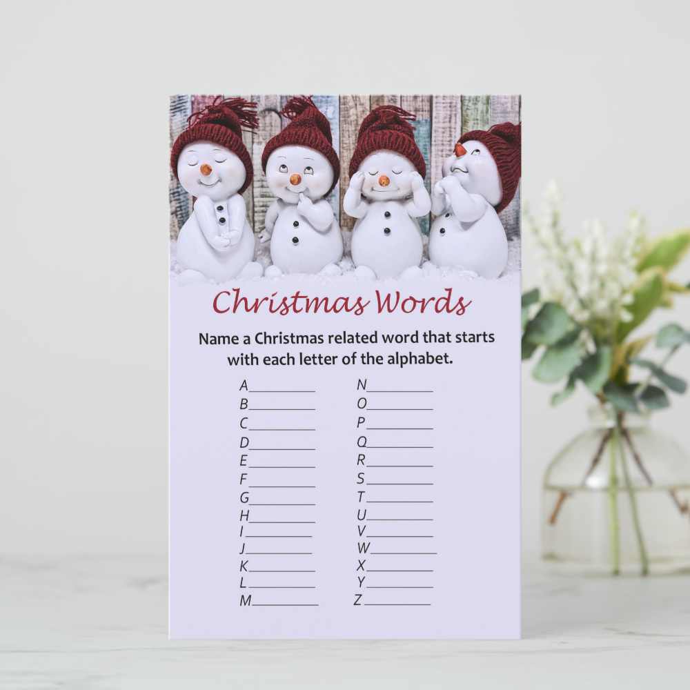 Snowman christmas alphabet words game