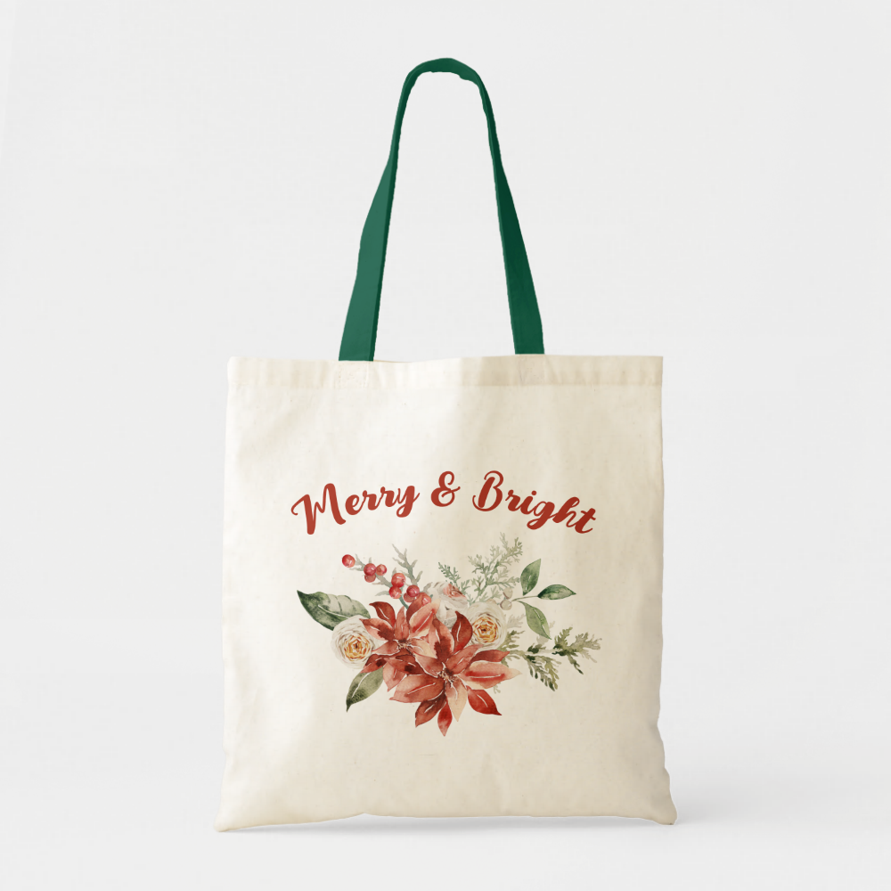 Merry and Bright Christmas Holiday Eco Shopping Tote Bag
