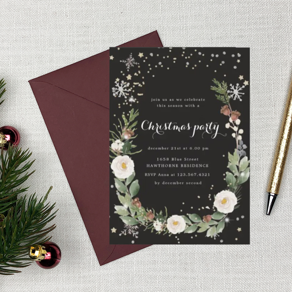 holiday foliage sparkle Christmas Party Invitation