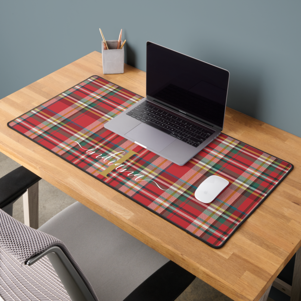 Plaid Monogram Name Script Rustic Custom Desk Mat
