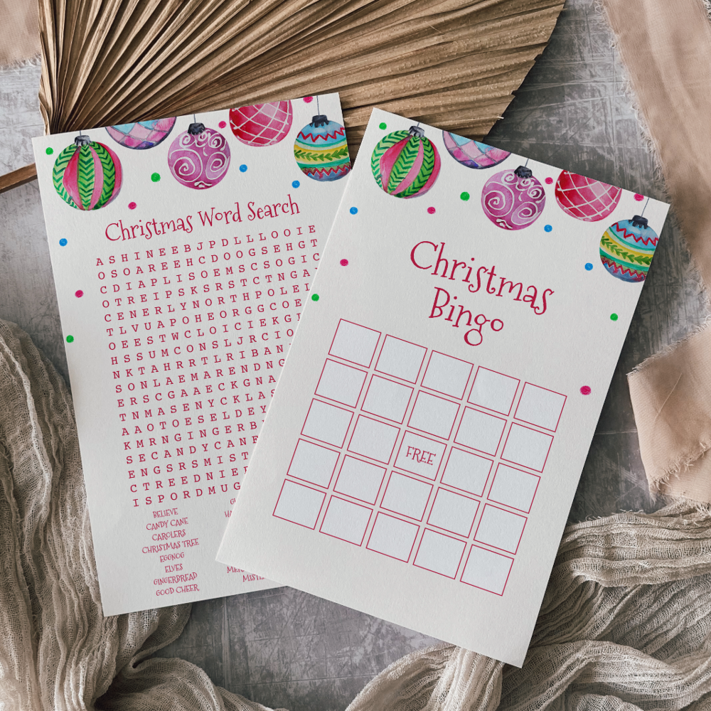 Holiday Ornament Christmas Bingo Game Card Flyer