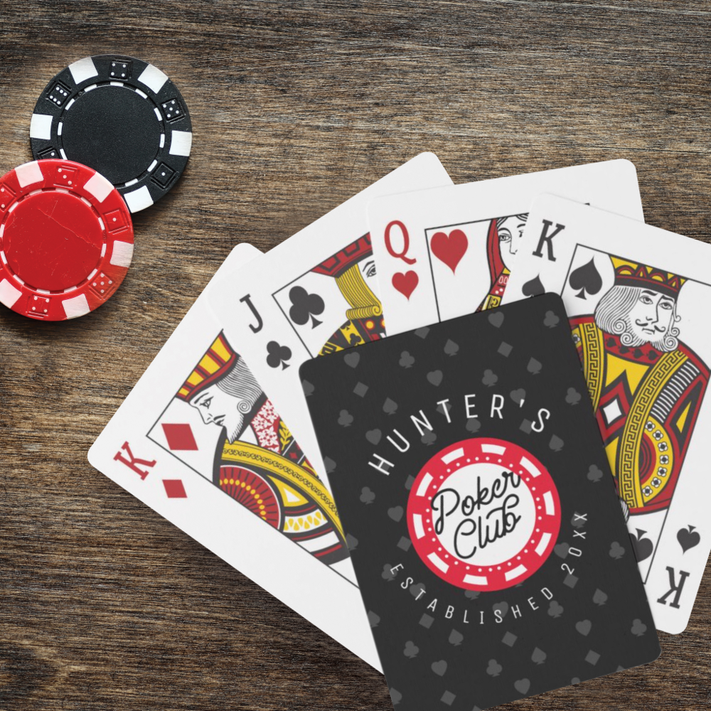 Custom Name Poker Club Game Night Black & Red Playing Cards
