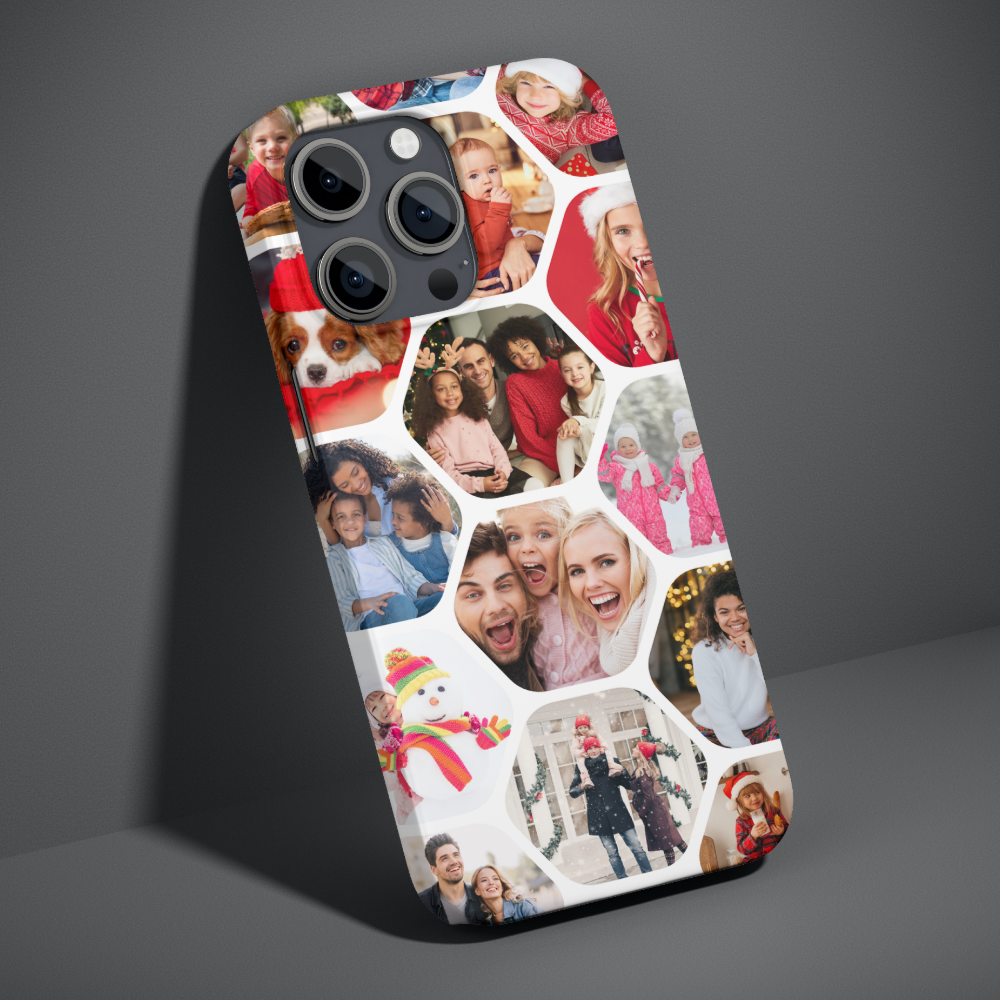 Multi Photo Collage Simple Modern Hexagon Pattern Case-Mate iPhone Case
