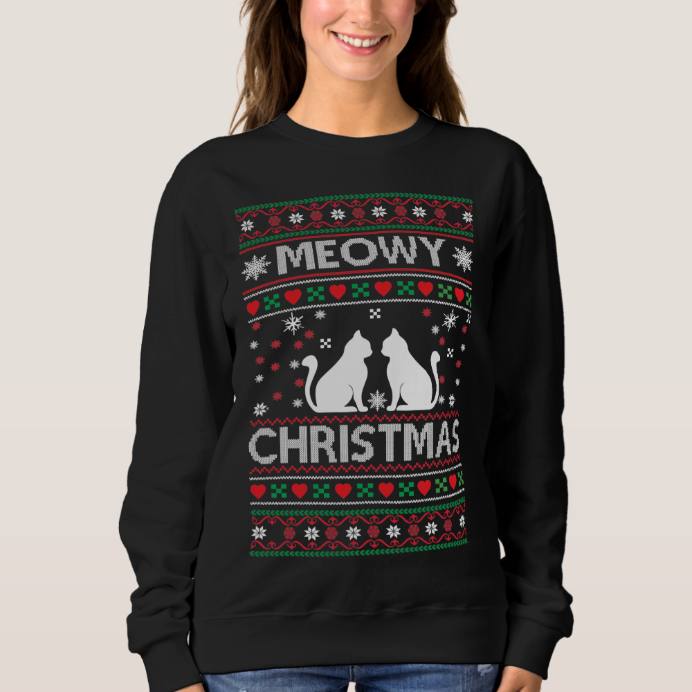 Meowy Christmas ugly Xmas sweater with Cats
