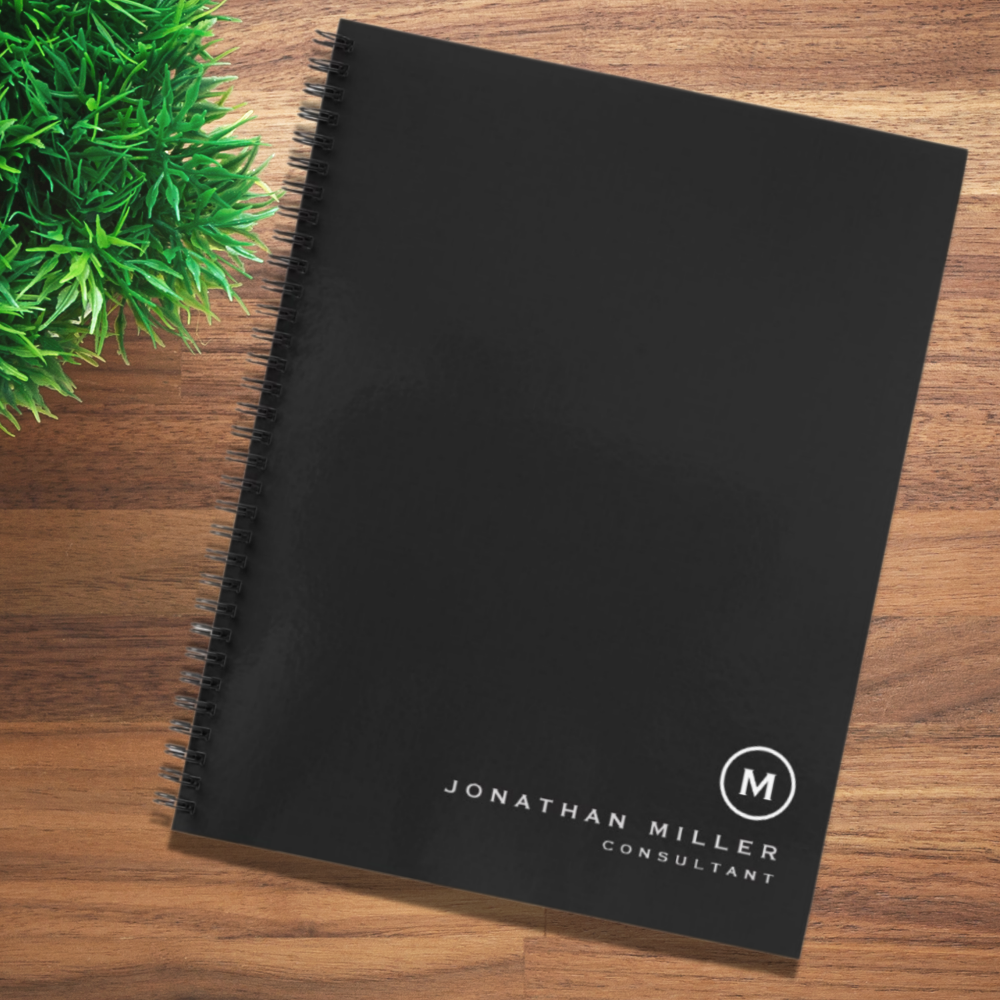 Professional Black & White Monogram Initial Notebook
