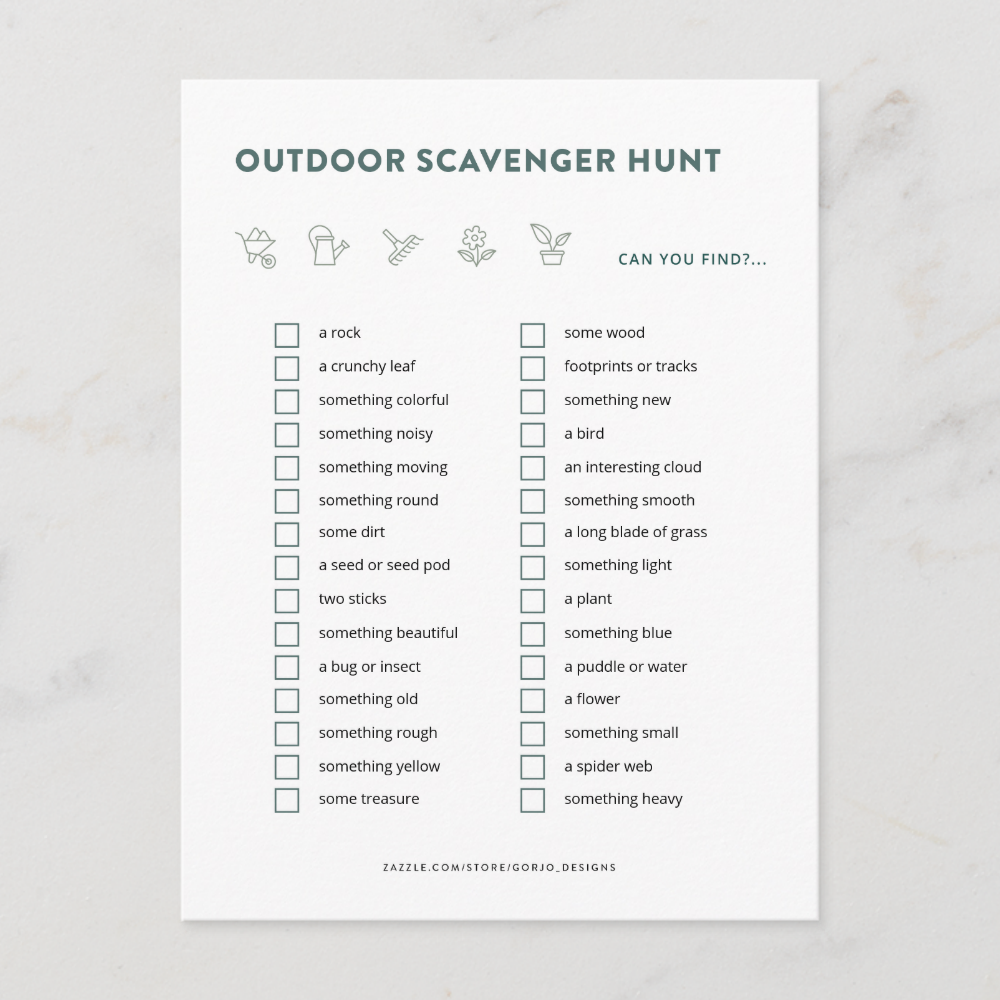 Outdoor Scavenger Hunt Kids Party Game Card