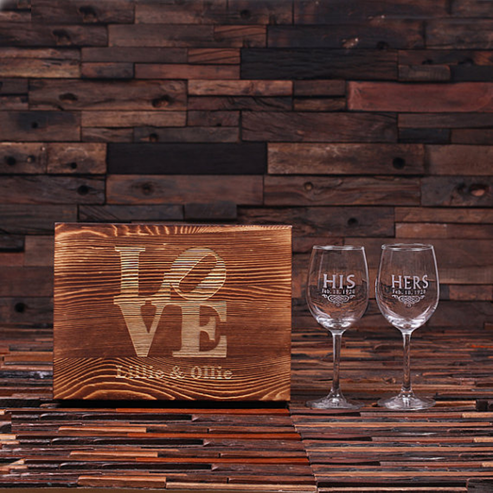Engraved Gift Box Set: His & Hers Wine Glasses
