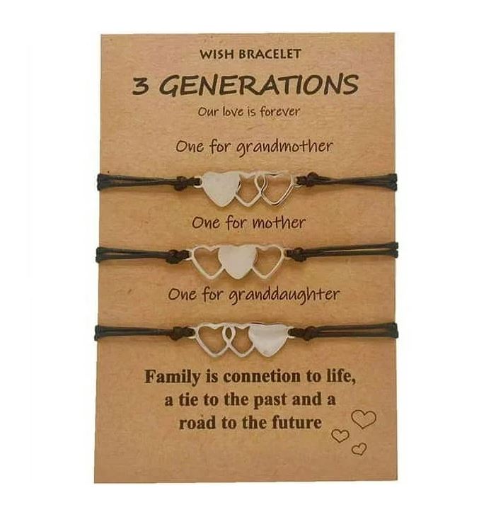 Grandmother Mother Granddaughter Bracelets Set for 3 Grandma Granddaughter Gifts Matching Heart Wish Bracelets 3 Generations Bracelets Grandparents' Day Gifts