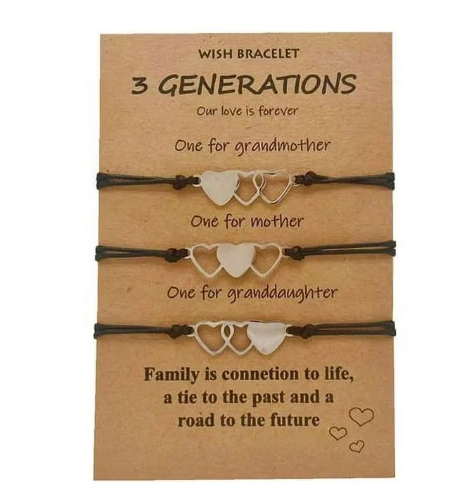 Grandmother Mother Granddaughter Bracelets Set for 3 Grandma Granddaughter Gifts Matching Heart Wish Bracelets 3 Generations Bracelets Grandparents' Day Gifts
