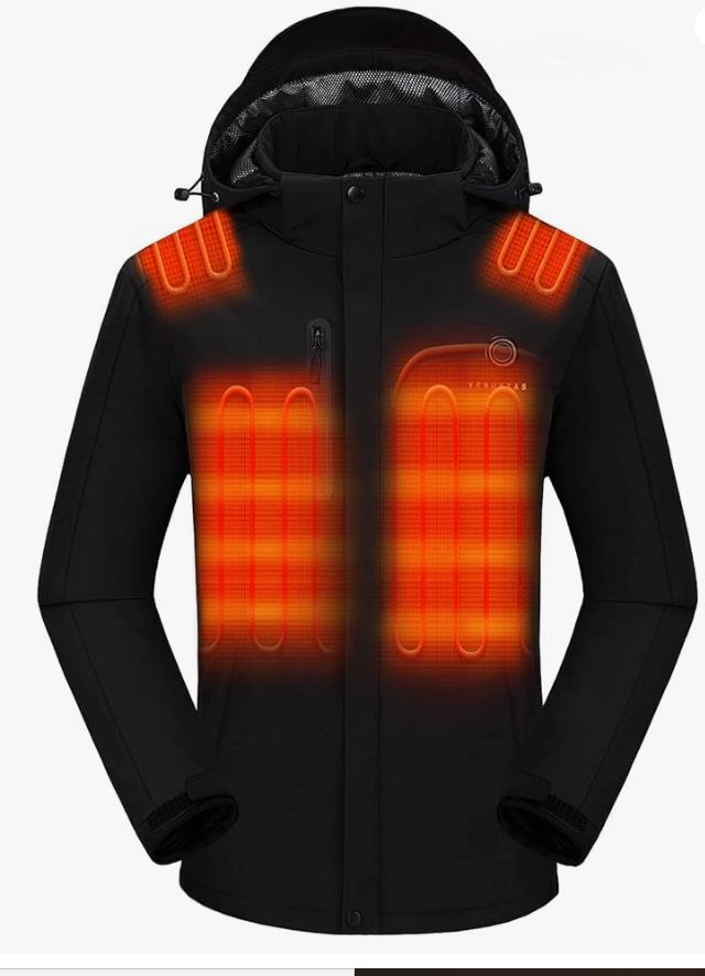 Venustas Men's Heated Jacket with Battery pack 7.4V, Windproof Electric Insulated Coat with Detachable Hood
