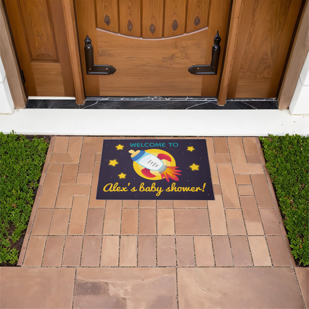 Space Rocket Ship Baby Shower Design Doormat