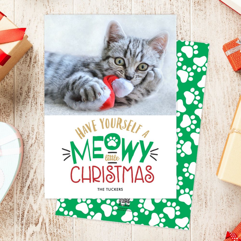 Have a Meowy Little Christmas Pet Cat Photo Holiday Card
