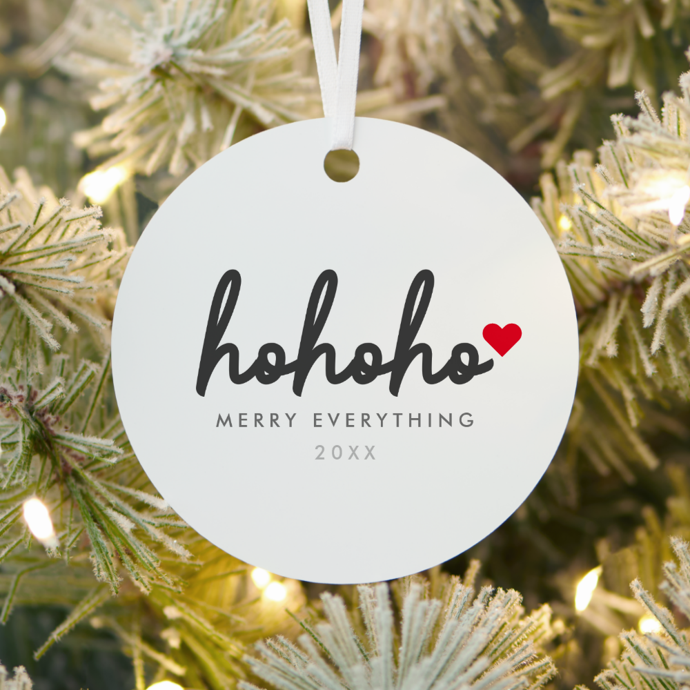 Ho Ho Ho | Christmas Heart Modern Minimalist Metal Ornament